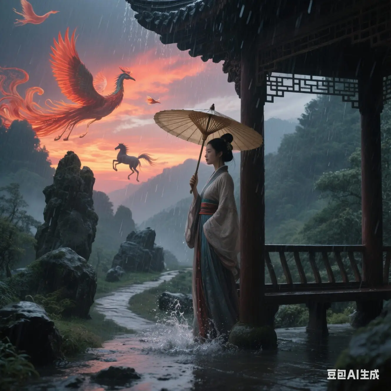 南山赏晚霞遇雨-诗榜